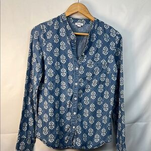 Splendid blue white floral print denim long sleeve button up shirt EUC size S